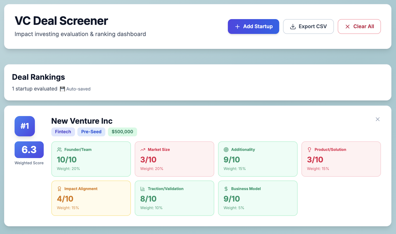 Venture Impact Calculator screenshot